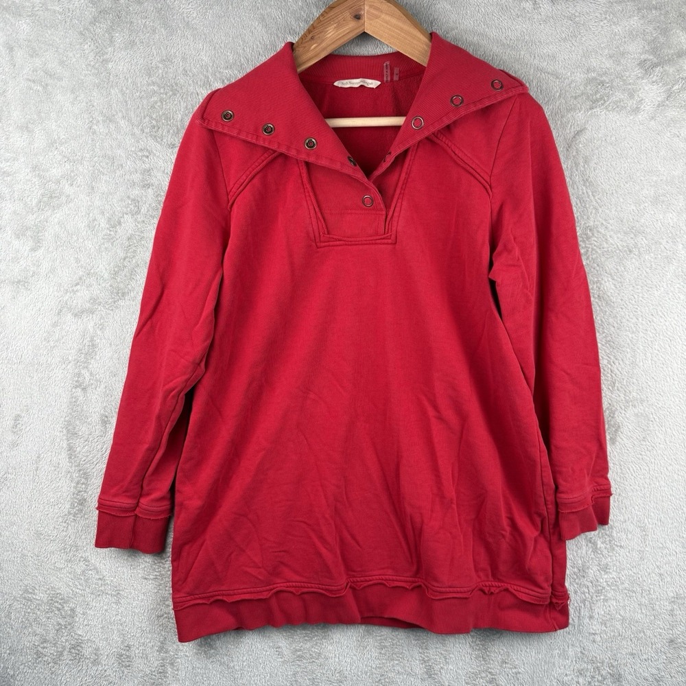 Soft Surroundings Red Snap-Detail Pullover Sweatshirt